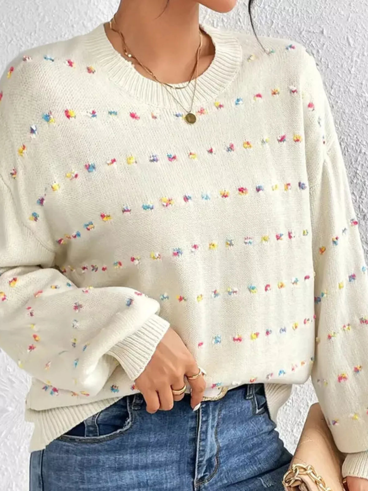 Multi-Color Confetti Dot Drop Shoulder Sweater