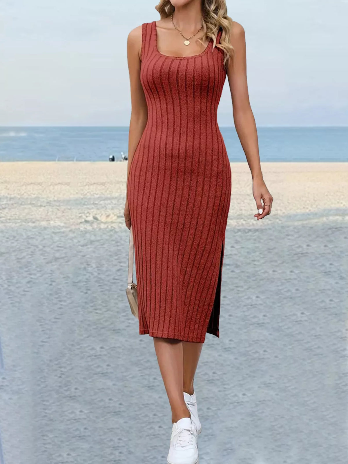 Slit Sleeveless Scoop Neck Dress