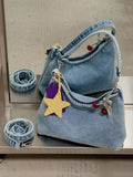 Star Charm Denim Shoulder Bag
