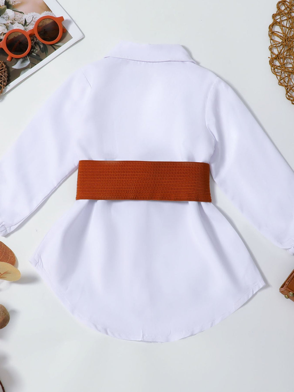 Children's Belted Long Sleeve Shirt Dress