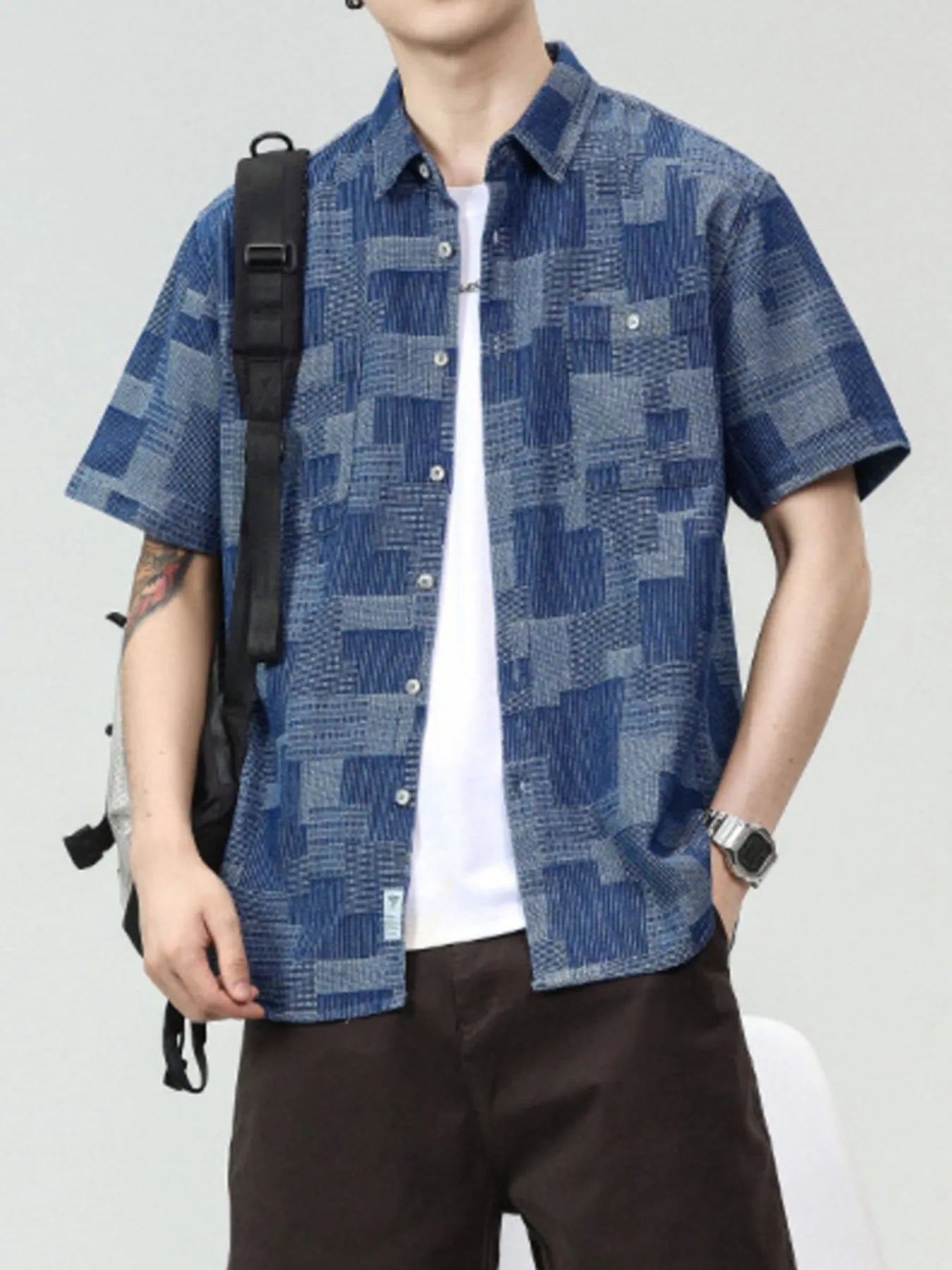 Men's Plus Size Denim Short Sleeve Shirt