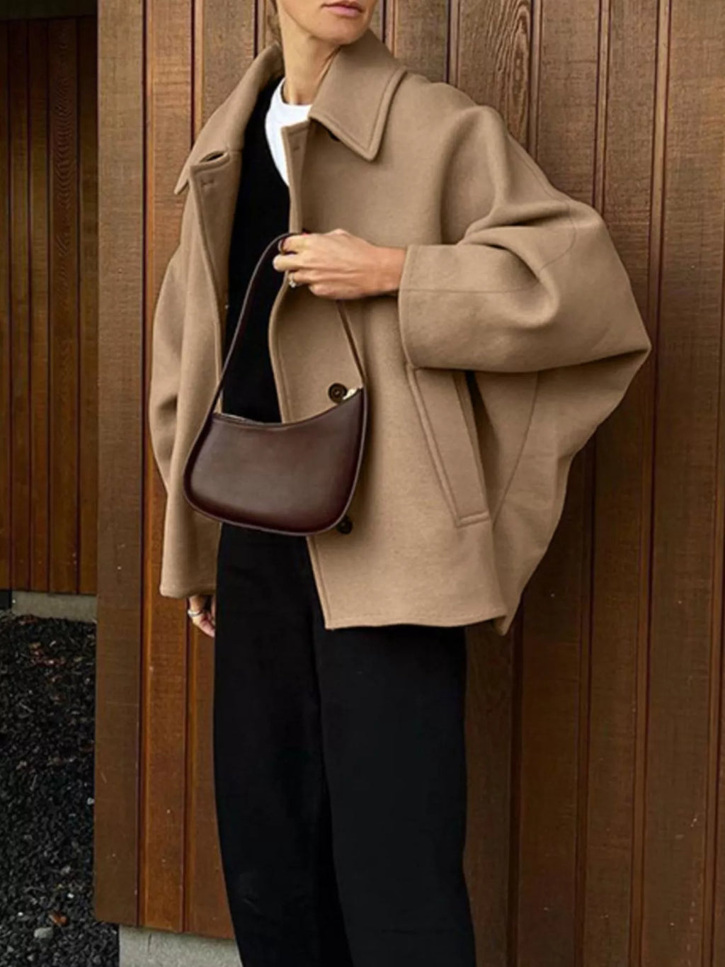 Oversized Lapel Collar Button-Down Coat