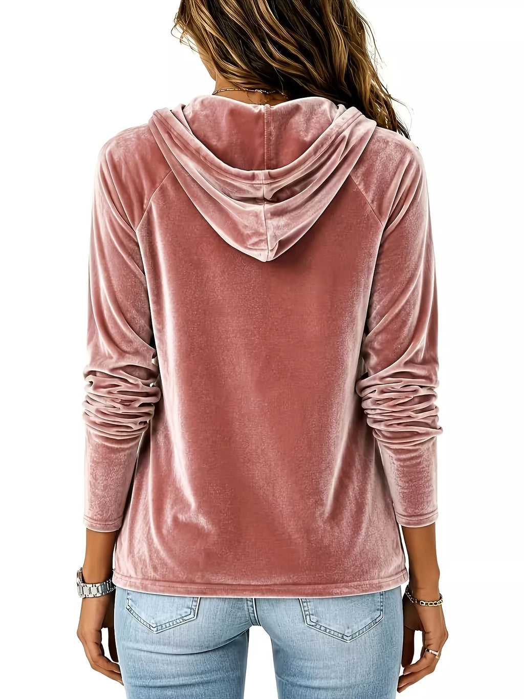 Full Size Velvet Drawstring Long Sleeve Hoodie Plus Size