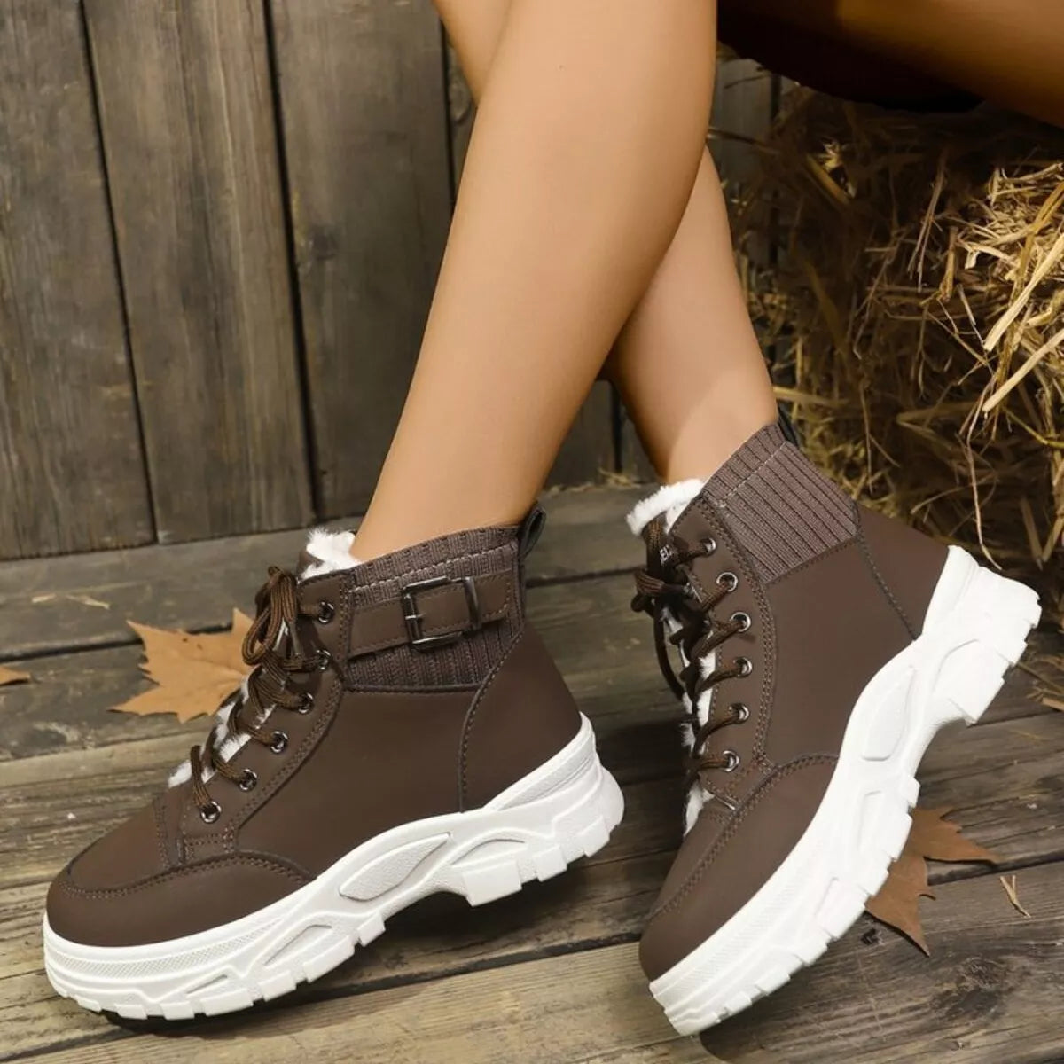 Plush Lining Lace Up Boots