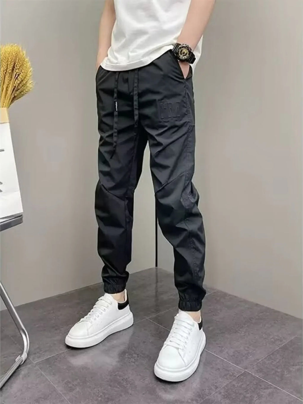Men's Plus Size Casual Drawstring Ankle-Cuffed Pants