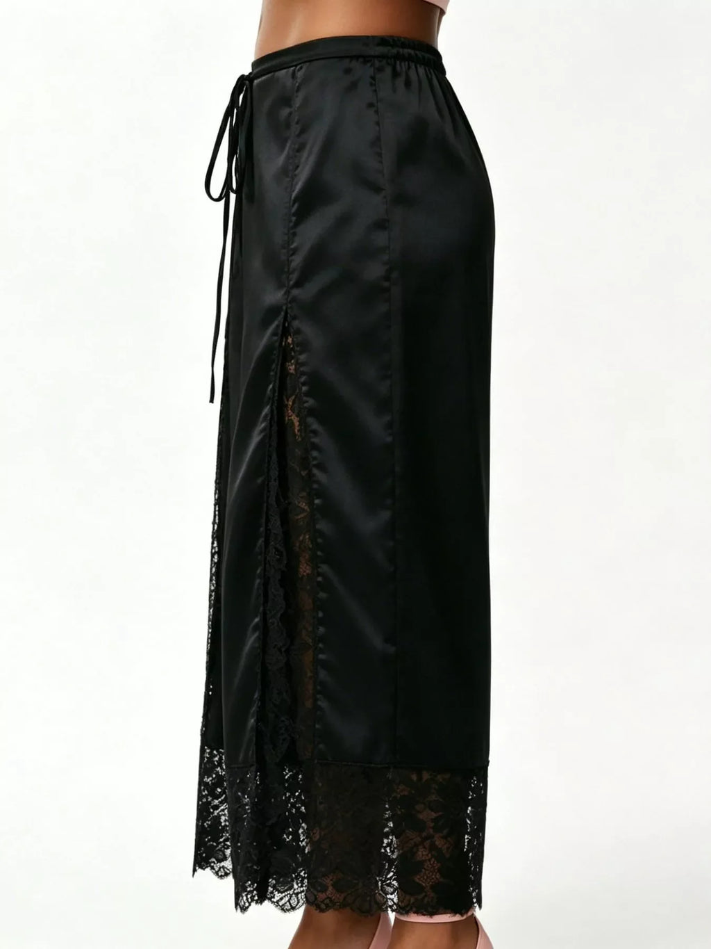 Lace Trim Wide-Leg Cropped Pants