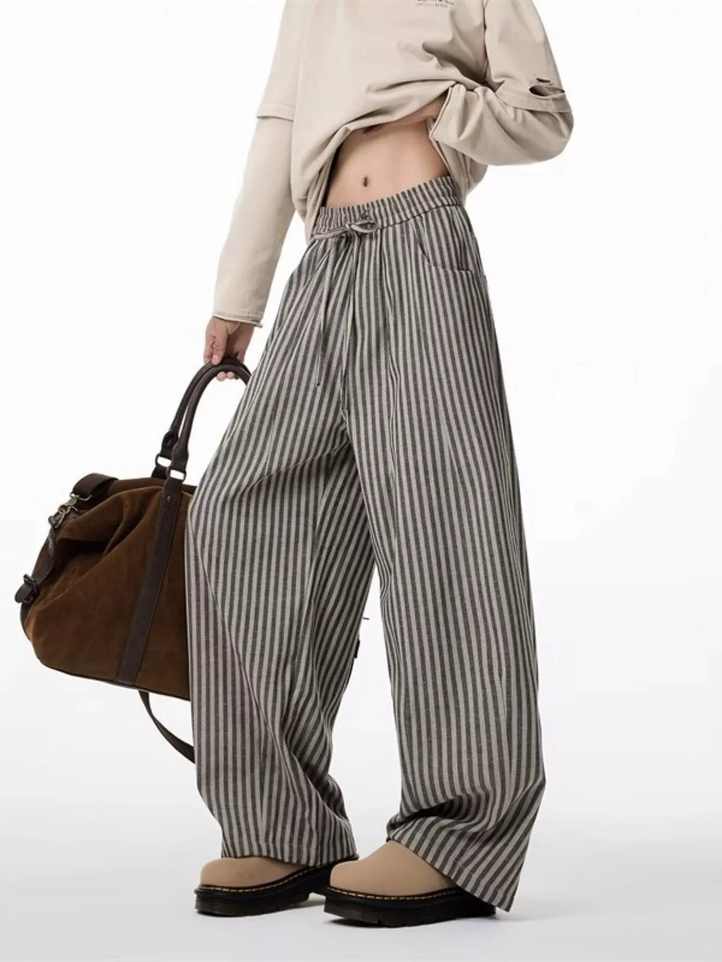 Men's Plus Size Striped Wide-Leg Casual Pants