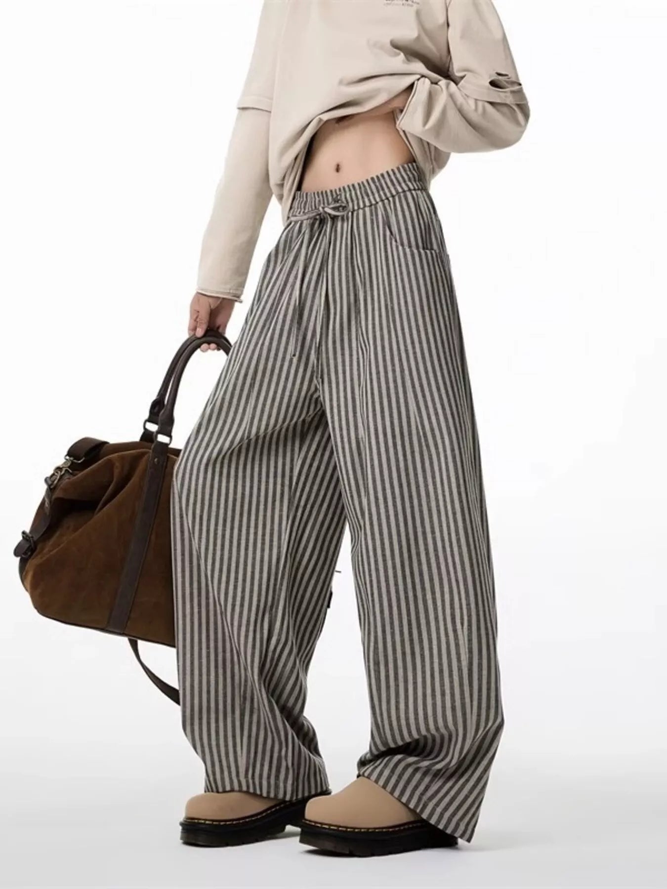 Men's Plus Size Striped Wide-Leg Casual Pants