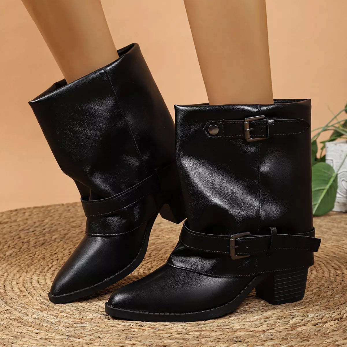 Point Toe Block Heels Boots