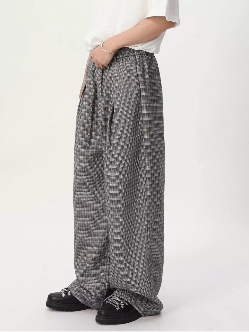 Men's Plaid Wide-Leg Pants