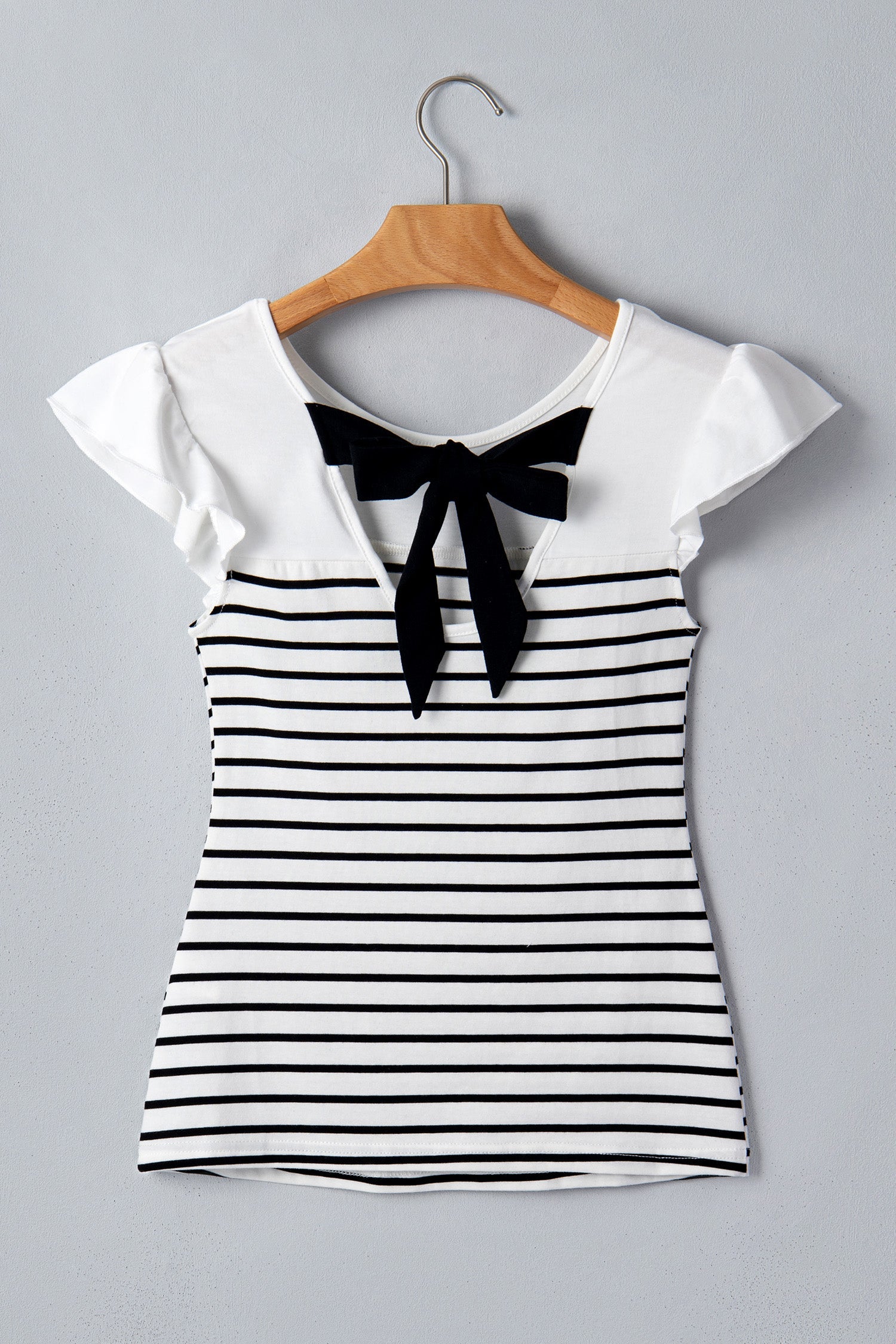 White Stripe Contrast Knot Back Ruffle Trim Tank Top