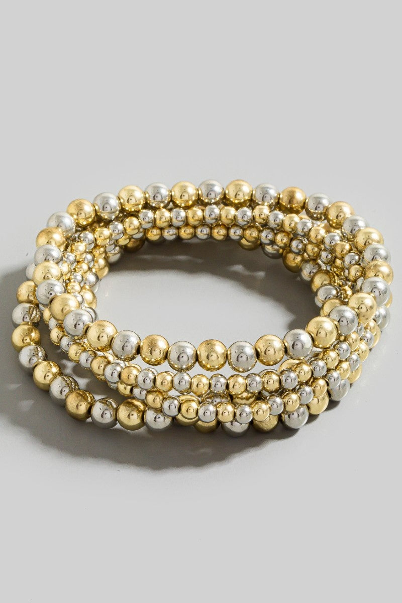 Gold And Rhodium Dipped Two Tone Beaded Bracelet Set