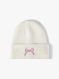 Embroidered Bow Ribbed Knit Beanie