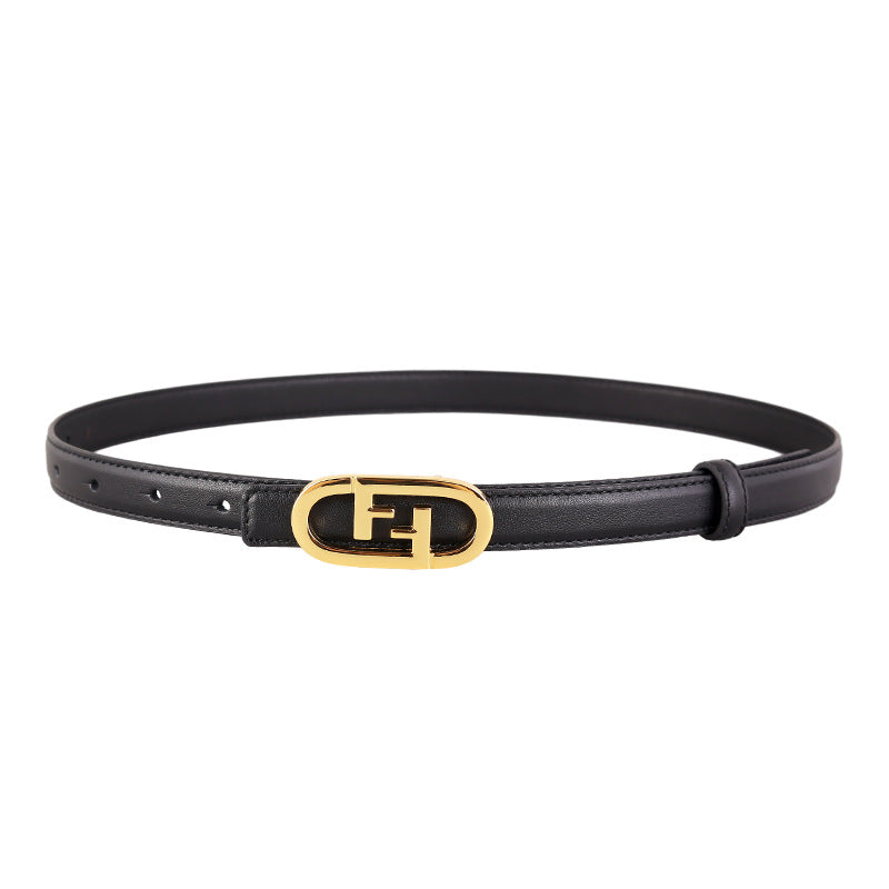 Leather Belt with Golden Buckle