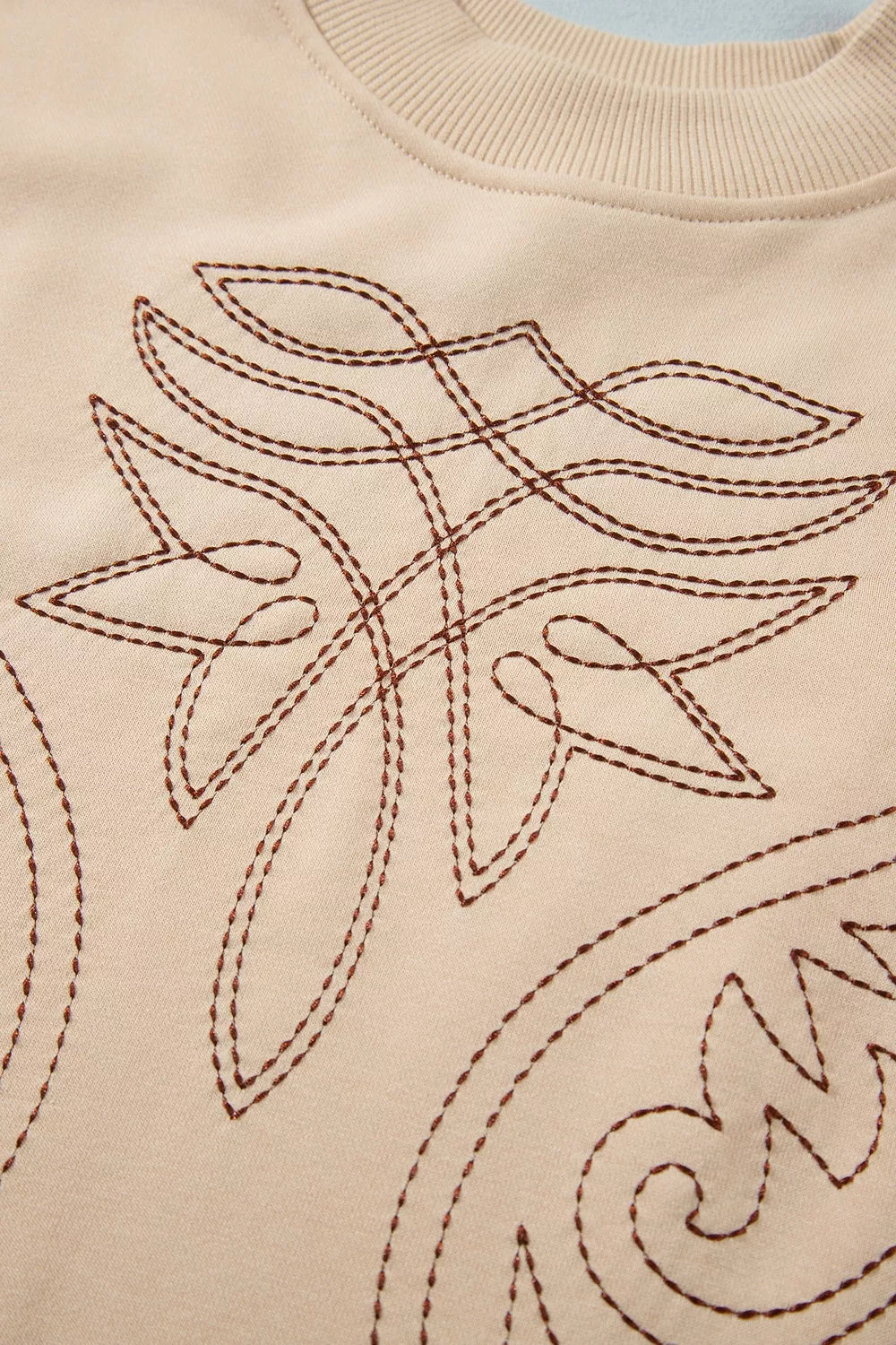 Western Embroidery Round Neck Pullover Long Sleeve Sweatshirt