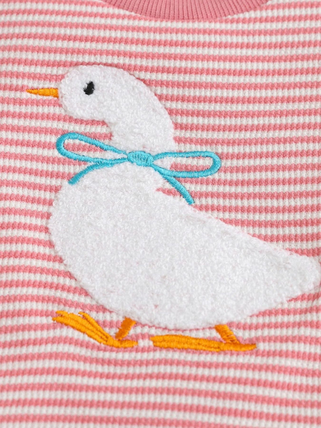 Children's Duck Embroidered Ruffle Sleeve Striped Top and Shorts Set