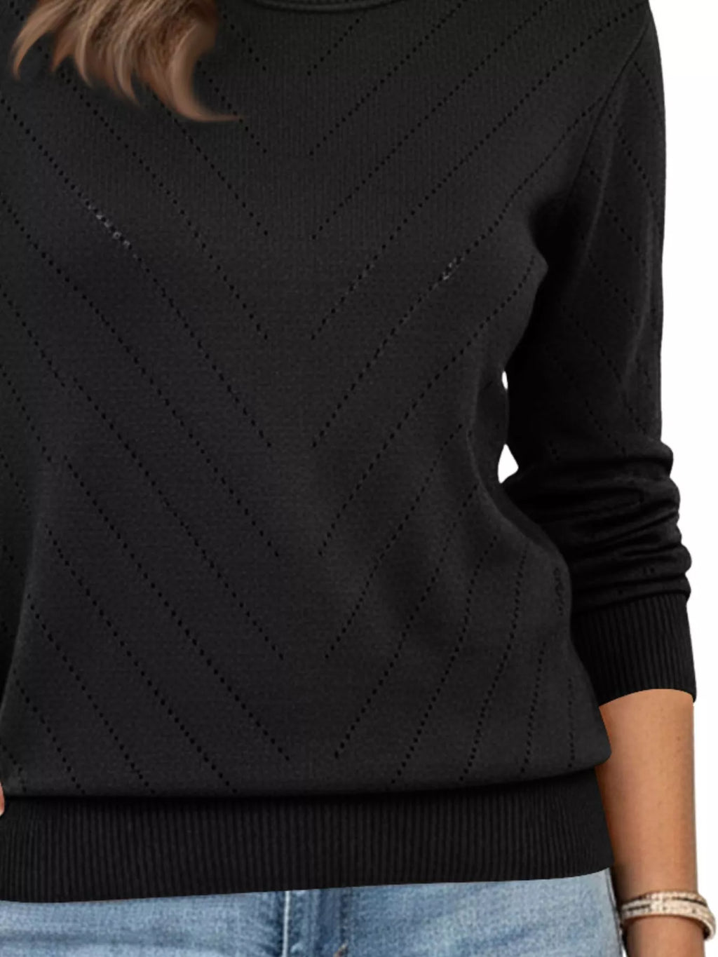 Openwork Round Neck Sweater