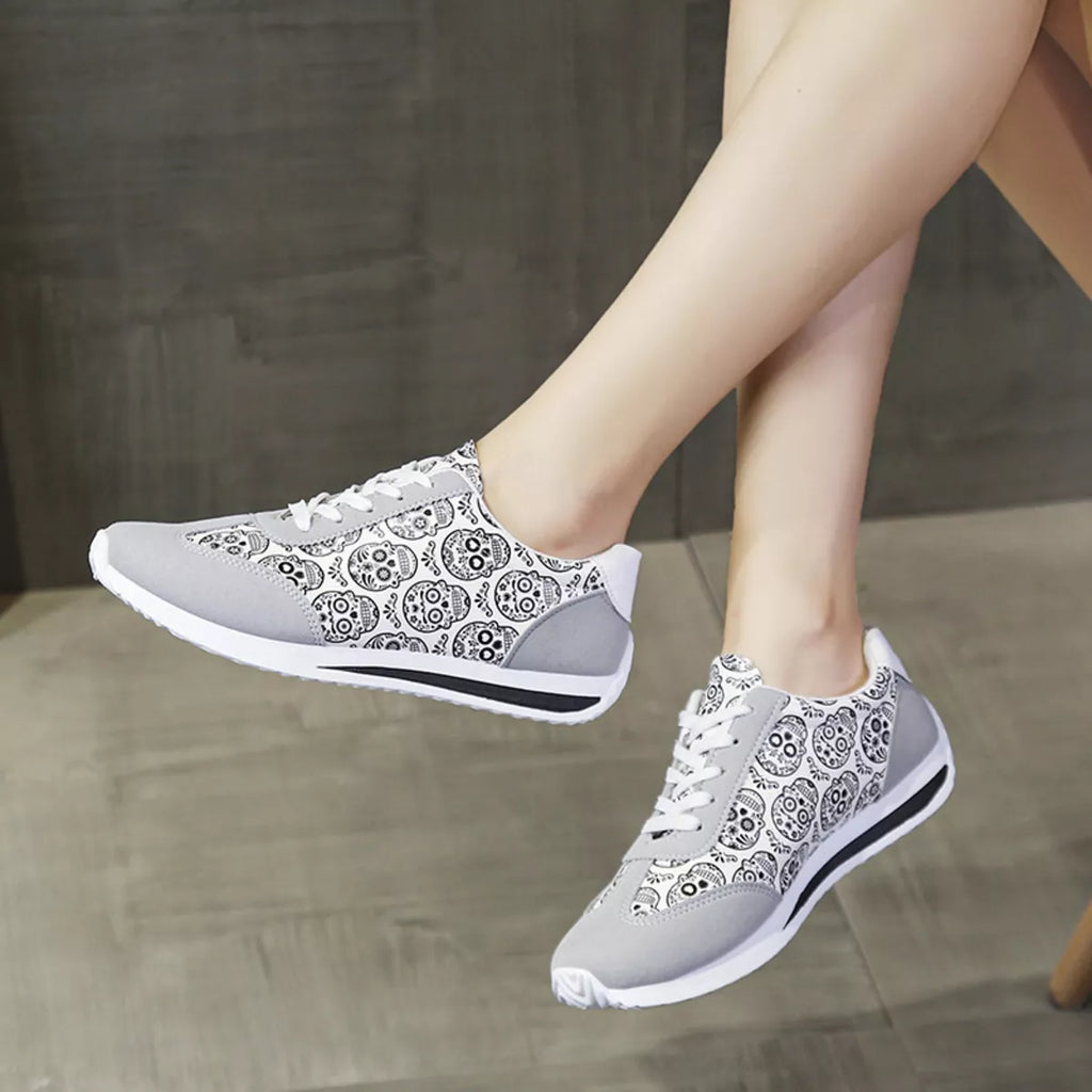 Skull Print Lace-Up Sneakers