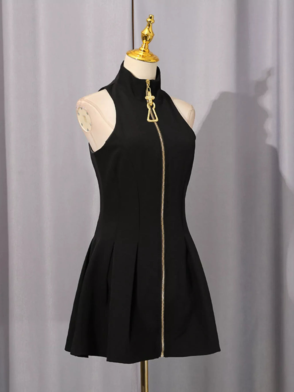 Zip Up Sleeveless Mini Dress