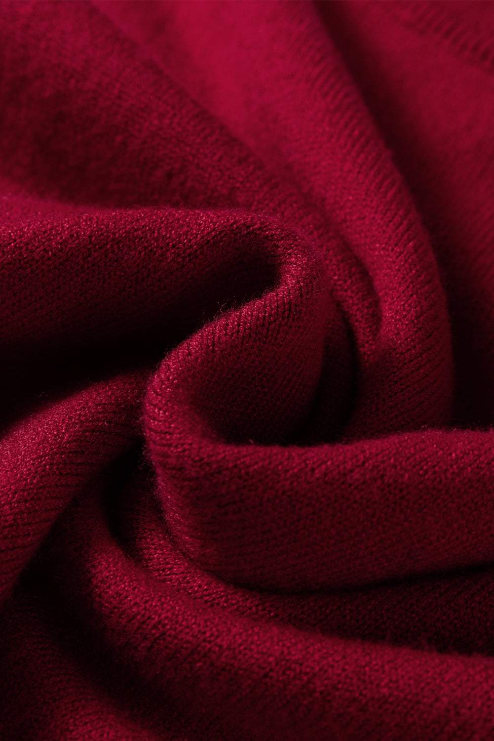 Racing Red Solid Color Crew Neck Knit Cap Sleeve Sweater