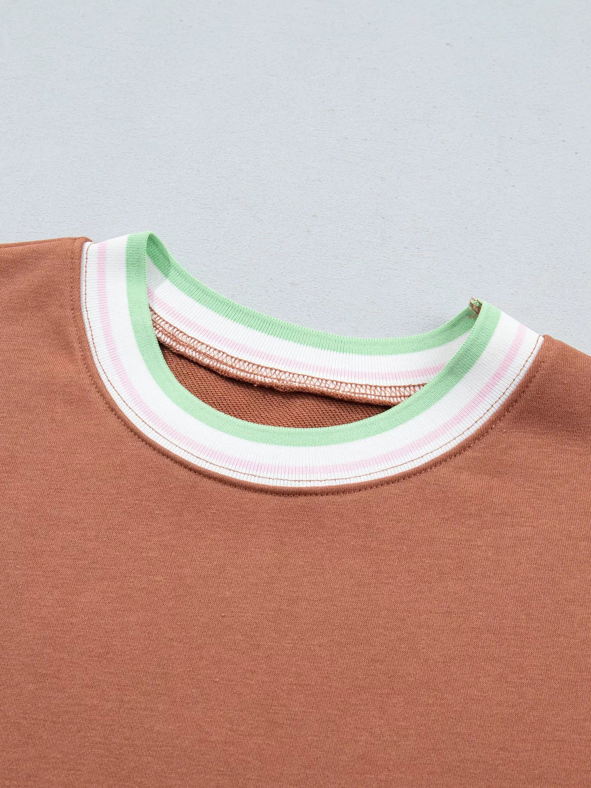 Contrast Striped Trim Baggy Pullover Sweatshirt