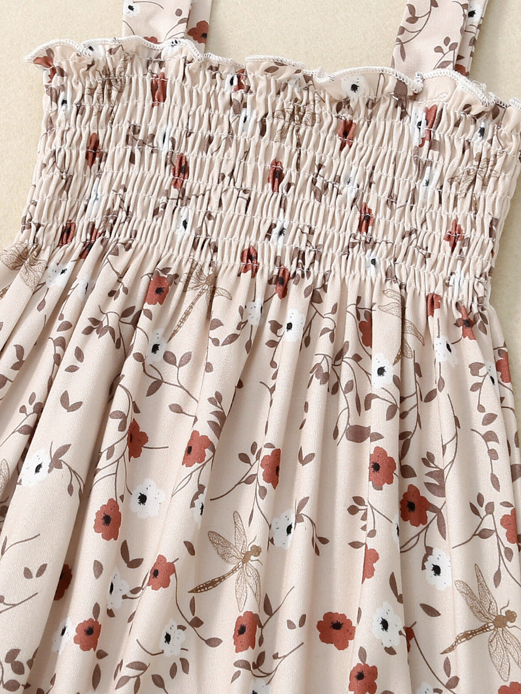 Children's Floral Print Smocked Jumpsuit