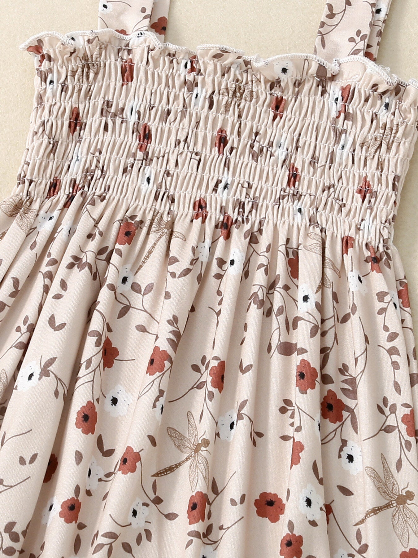 Children's Floral Print Smocked Jumpsuit
