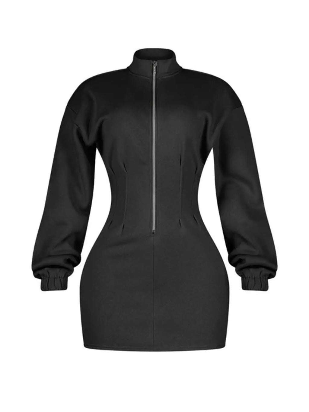 Casual Zip-Up Long Sleeve Mini Dress