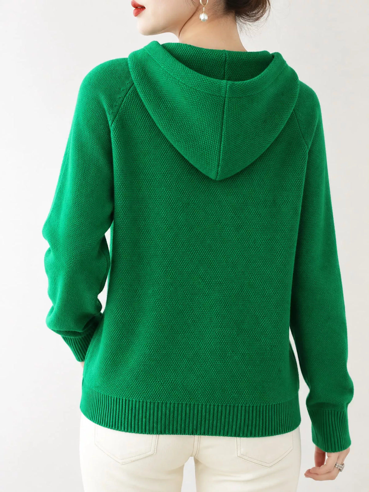 Drawstring Long Sleeve Hooded Knit Sweater