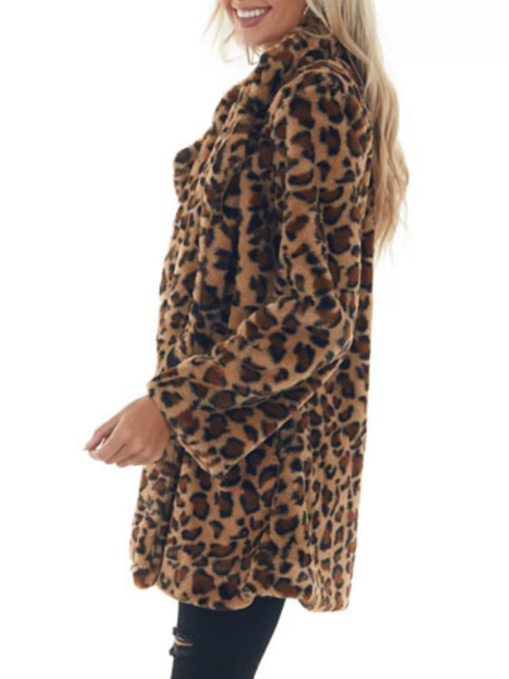 Full Size Leopard Open Front Outerwear Plus Size