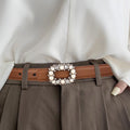 Pearl Buckle Leather Belt