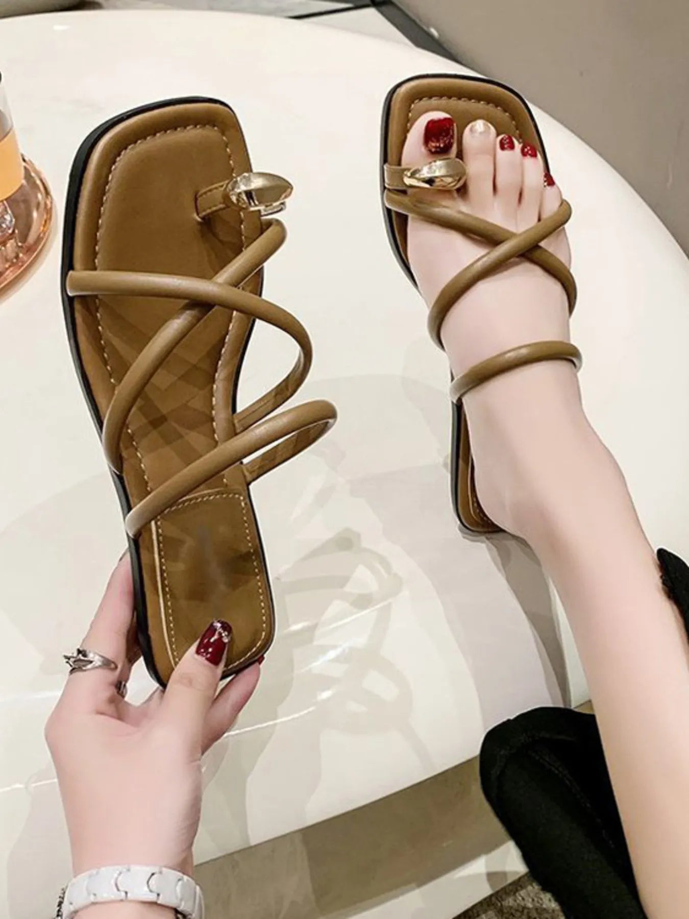 Crisscross Strap Flat Sandals
