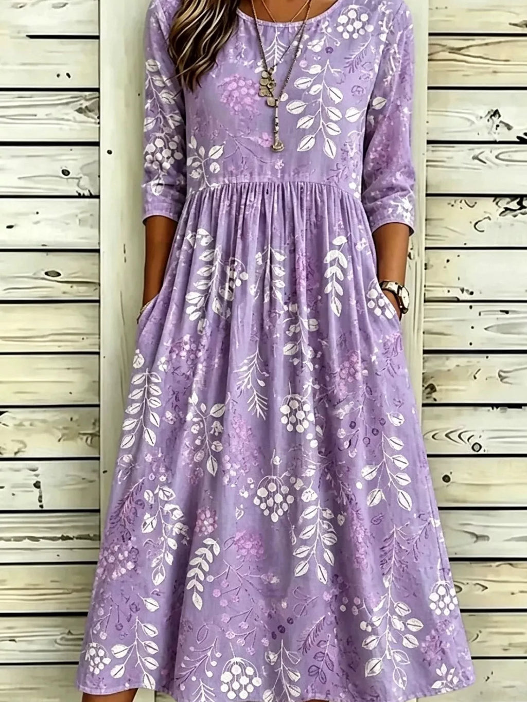 Full Size Printed Midi Dress with Pockets Plus Size