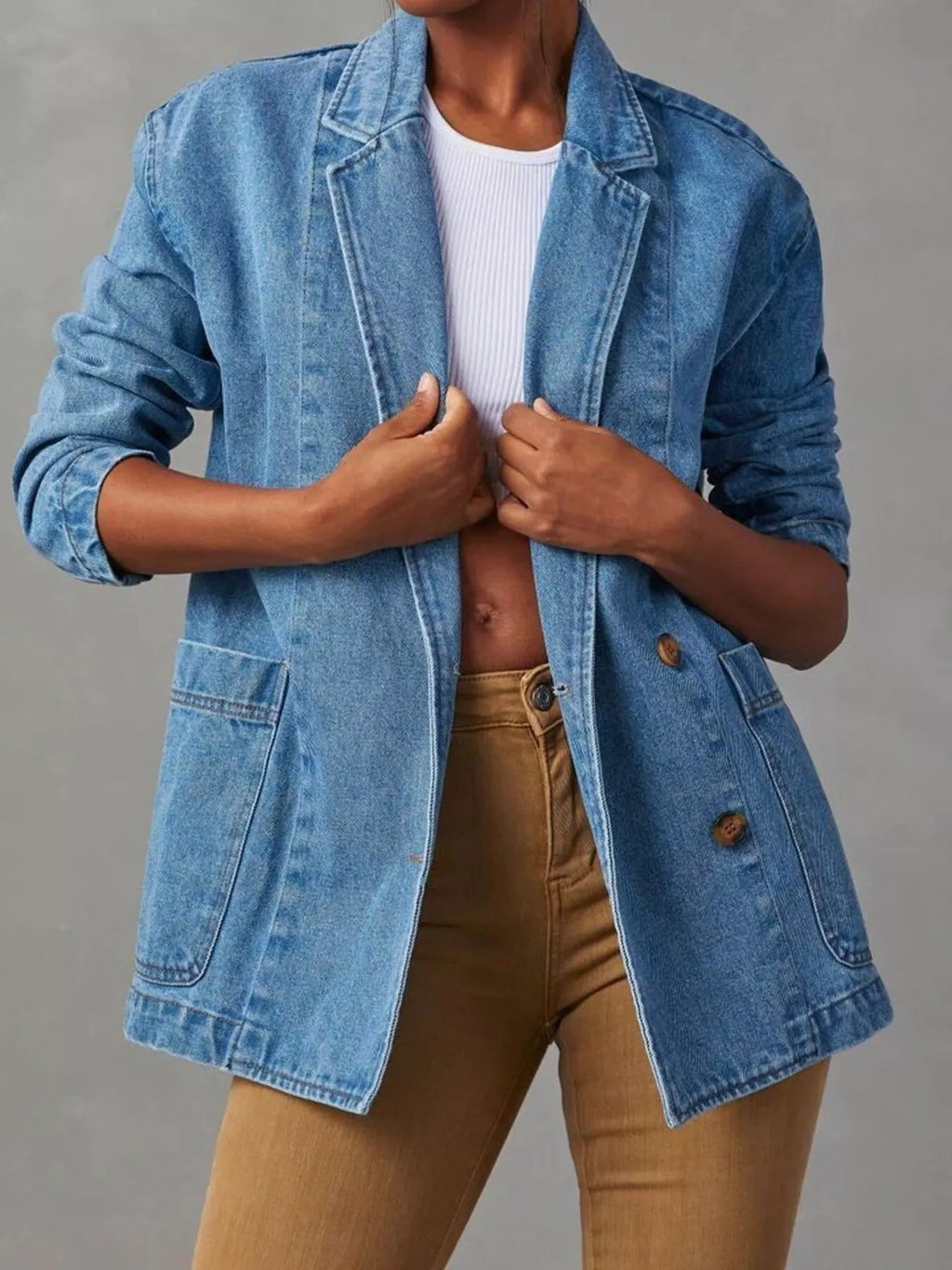 Classic Button Down Denim Blazer Jacket