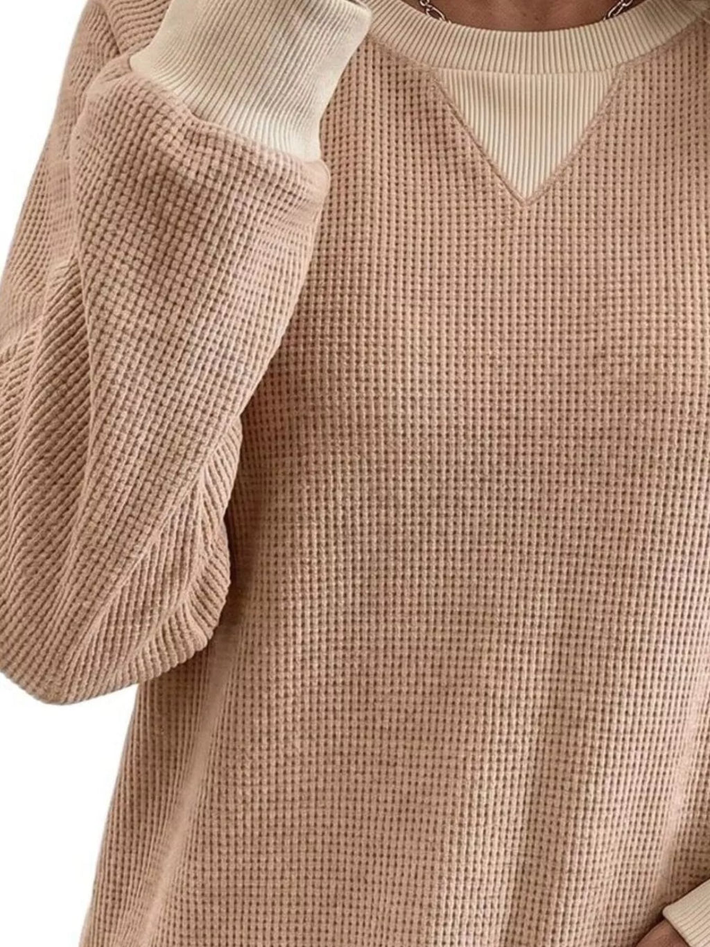 Waffle Knit Crew Neck Long Sleeve Sweatshirt