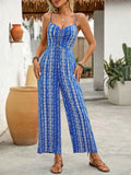 Printed Spaghetti Strap Wide Leg Jumpsuit in Viscose