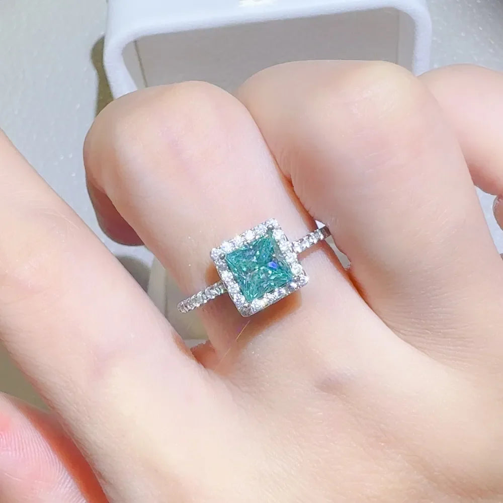 2 Carat Moissanite Sterling Silver Square Shape Ring