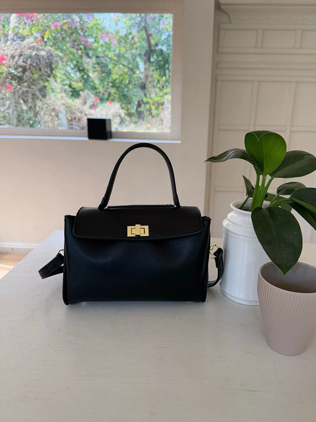 Golden Clasp Leather Crossbody Bag