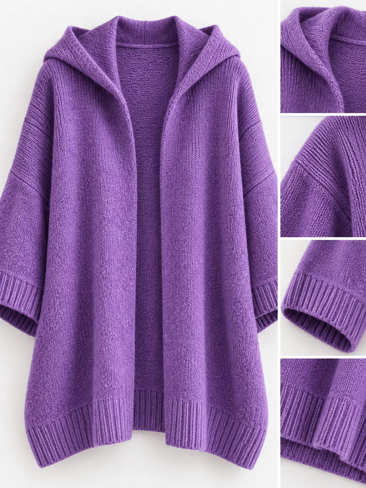 Full Size Hooded Open-Front Knit Cardigan Plus Size