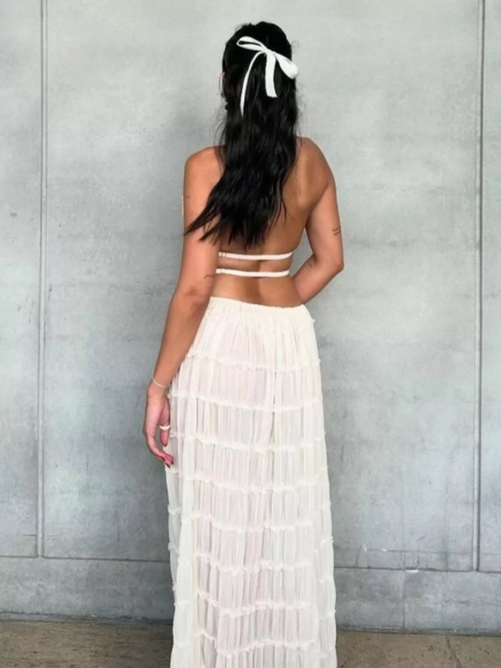 Boho Chic Ruffled Halter Crop Top and Maxi Skirt Set