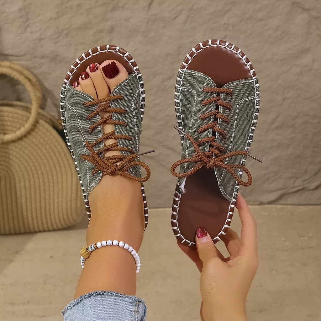 Open Toe Lace Up Sandals