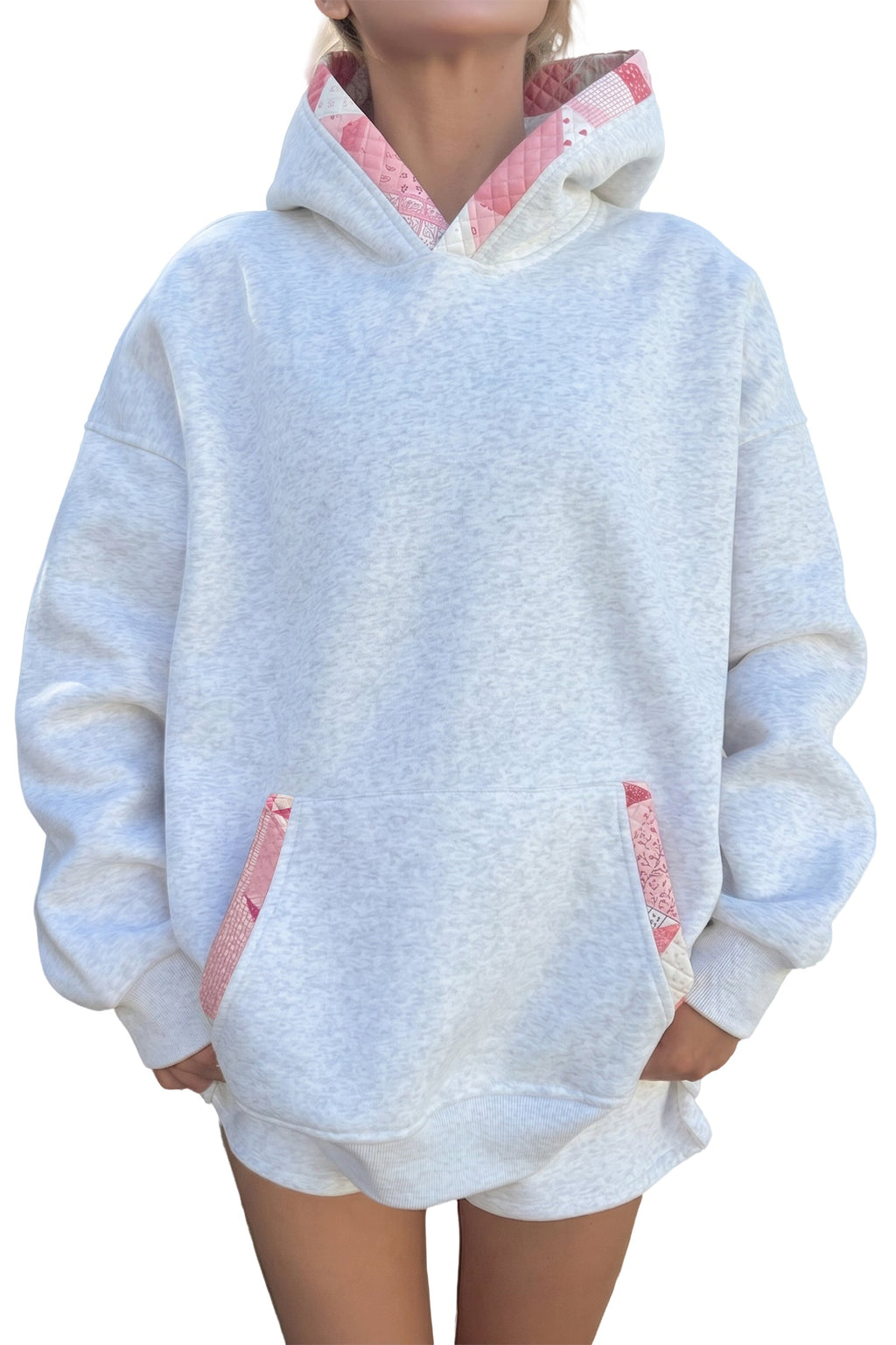 Gray Contrast Patchwork Oversized Hoodie