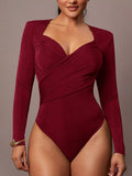 Ruched Surplice Long Sleeve Bodysuit