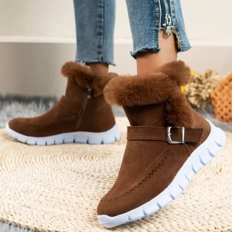 Fuzzy Trim Buckle Boots