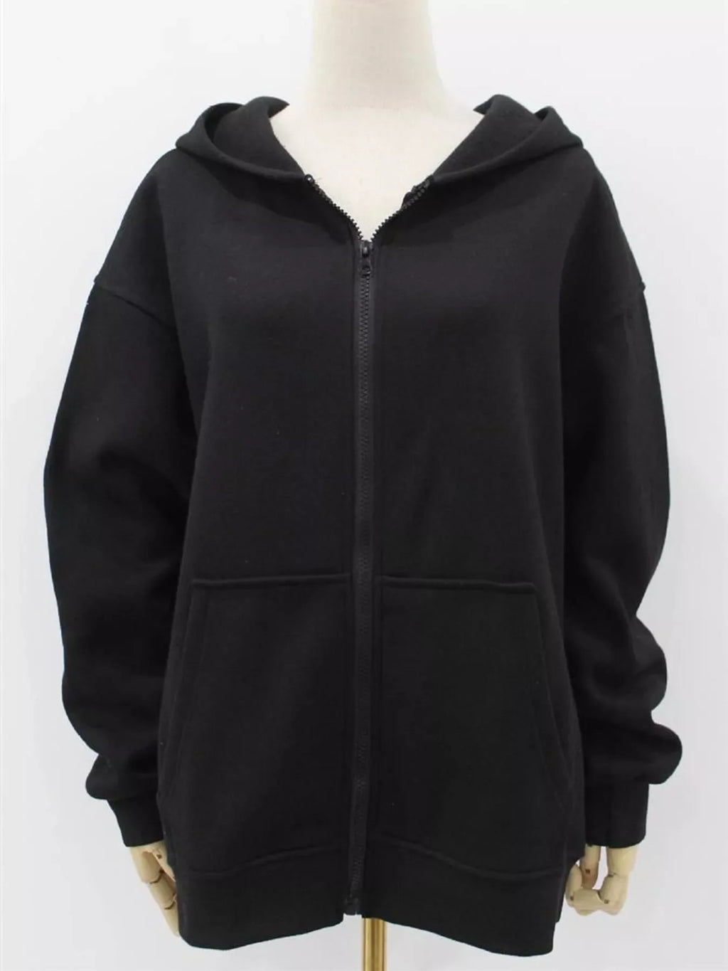 Full Size Zip-Up Dropped Shoulder Hoodie Plus Size