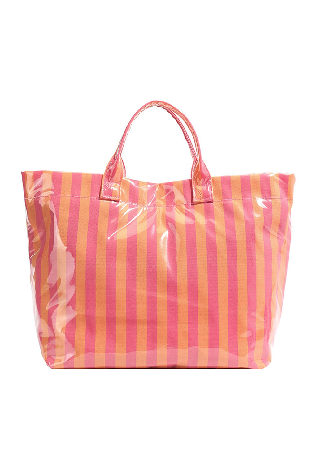 Rose Red Glossy Striped Vinyl Large Tote Bag