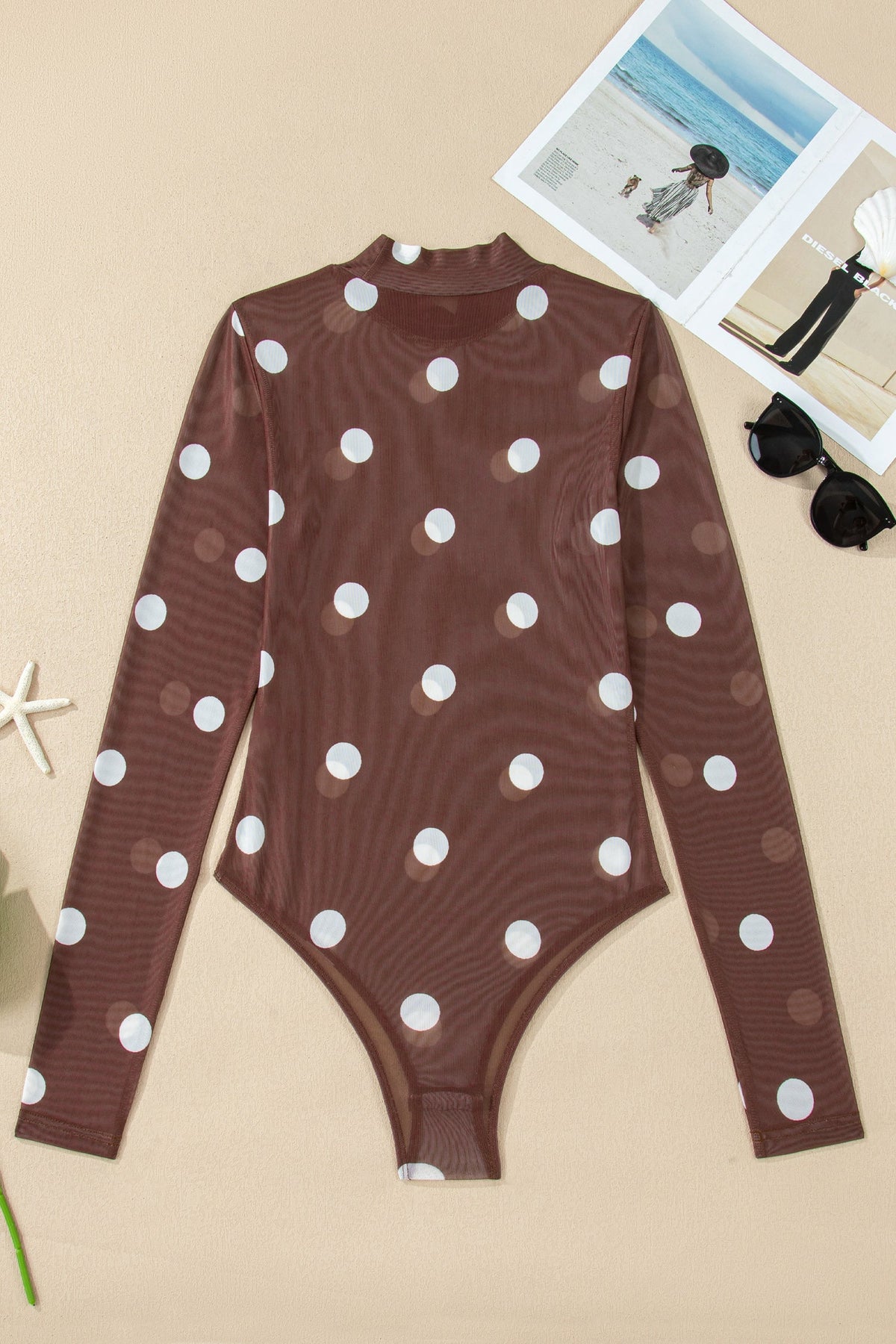 Polka Dot Mesh Long Sleeve Bodysuit