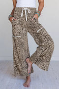 Leopard Print Wide-Leg Pants with Drawstring