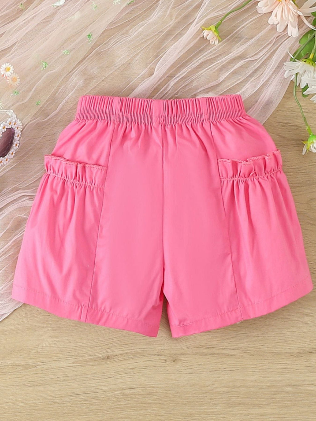 Children's Hello Print Ruffle Sleeve Top & Shorts Set