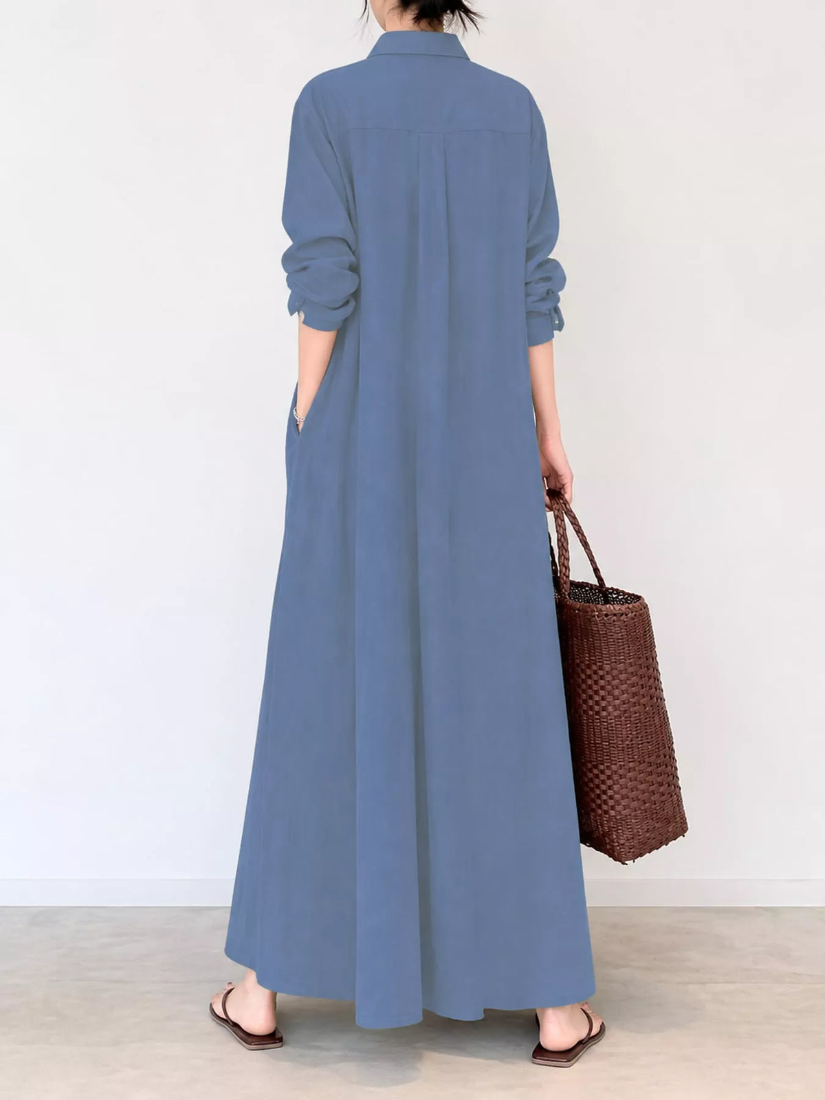 Full Size Button Front Long Sleeve Maxi Shirt Dress Plus Size